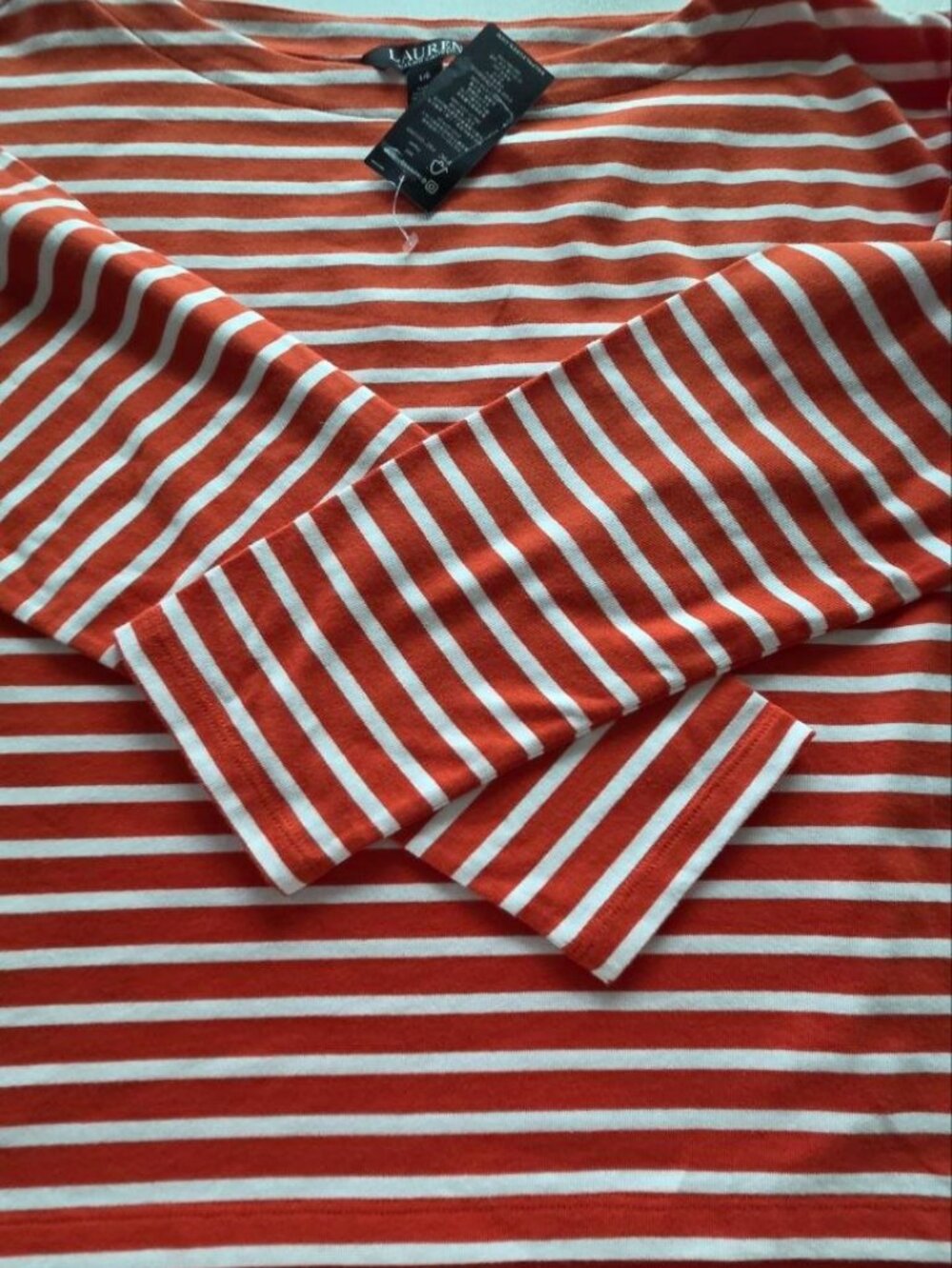 $90 Lauren Ralph Lauren Cotton Jersey Stripe Boat Neck Long Sleeve Top Size L - Picture 8 of 13